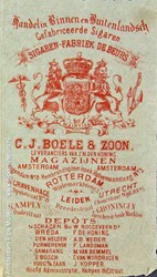 <p>Sigarenzakje uit omstreeks 1880-1890 van de sigarenfabriek C.J. Boele & Zoon (Amsterdam Pipe Museum). </p>
